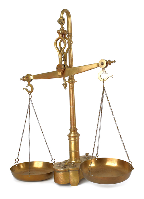 Brass balance scale stamped J. A.