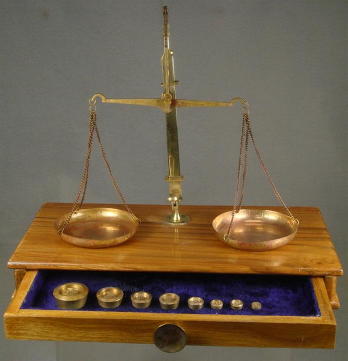 Brass balance scale with set