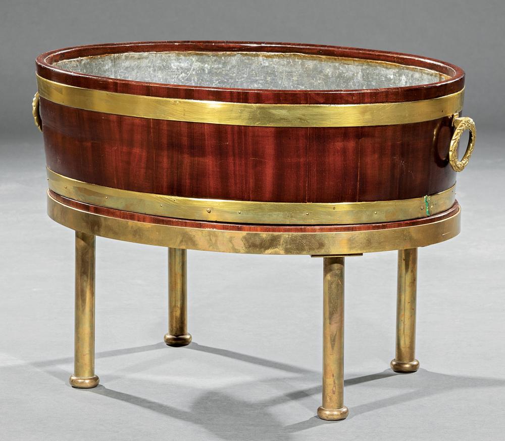 BRASS-BANDED MAHOGANY WINE COOLER