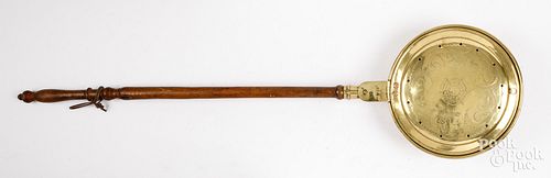 BRASS BEDWARMER, 19TH C.Brass