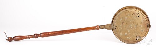 BRASS BEDWARMER, 19TH C.Brass
