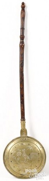 BRASS BEDWARMER, 19TH C.Brass