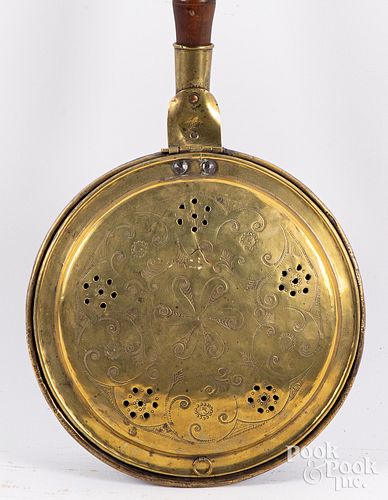 BRASS BEDWARMER, 19TH C.Brass