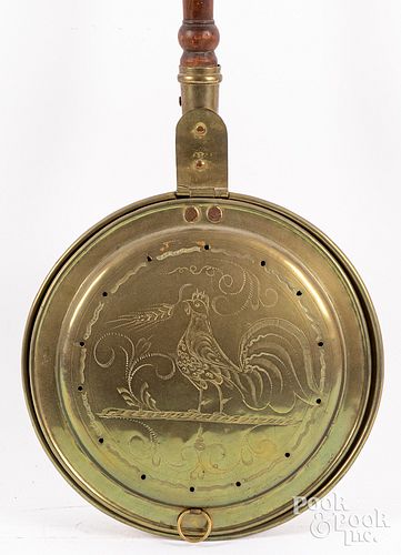 BRASS BEDWARMER, 19TH C.Brass