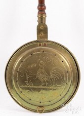BRASS BEDWARMER, 19TH C.Brass