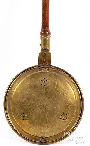 BRASS BEDWARMER, 19TH C.Brass