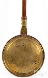 BRASS BEDWARMER, 19TH C.Brass