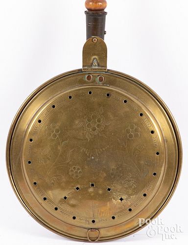BRASS BEDWARMER, 19TH C.Brass