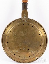 BRASS BEDWARMER, 19TH C.Brass