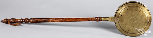 BRASS BEDWARMER, 19TH C.Brass