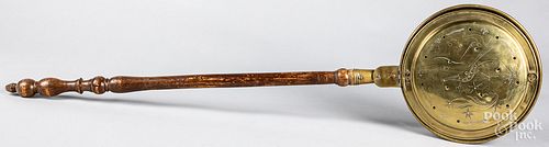 BRASS BEDWARMER, 19TH C.Brass