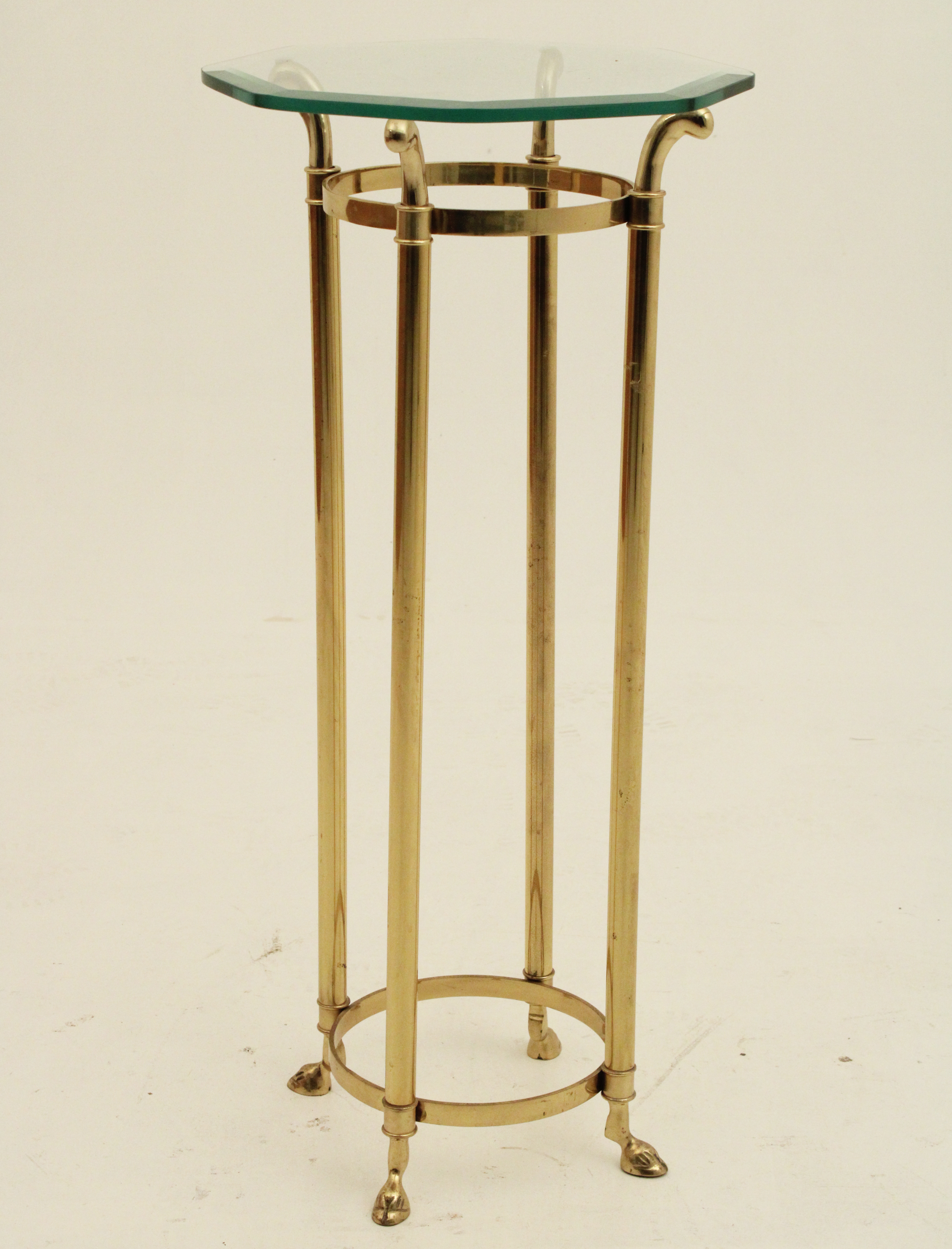 BRASS BEVEL GLASS TOP PEDESTAL