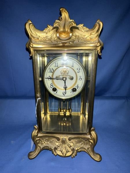 BRASS & BEVELED GLASS CLOCK,