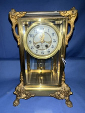 BRASS & BEVELED GLASS CLOCK, C