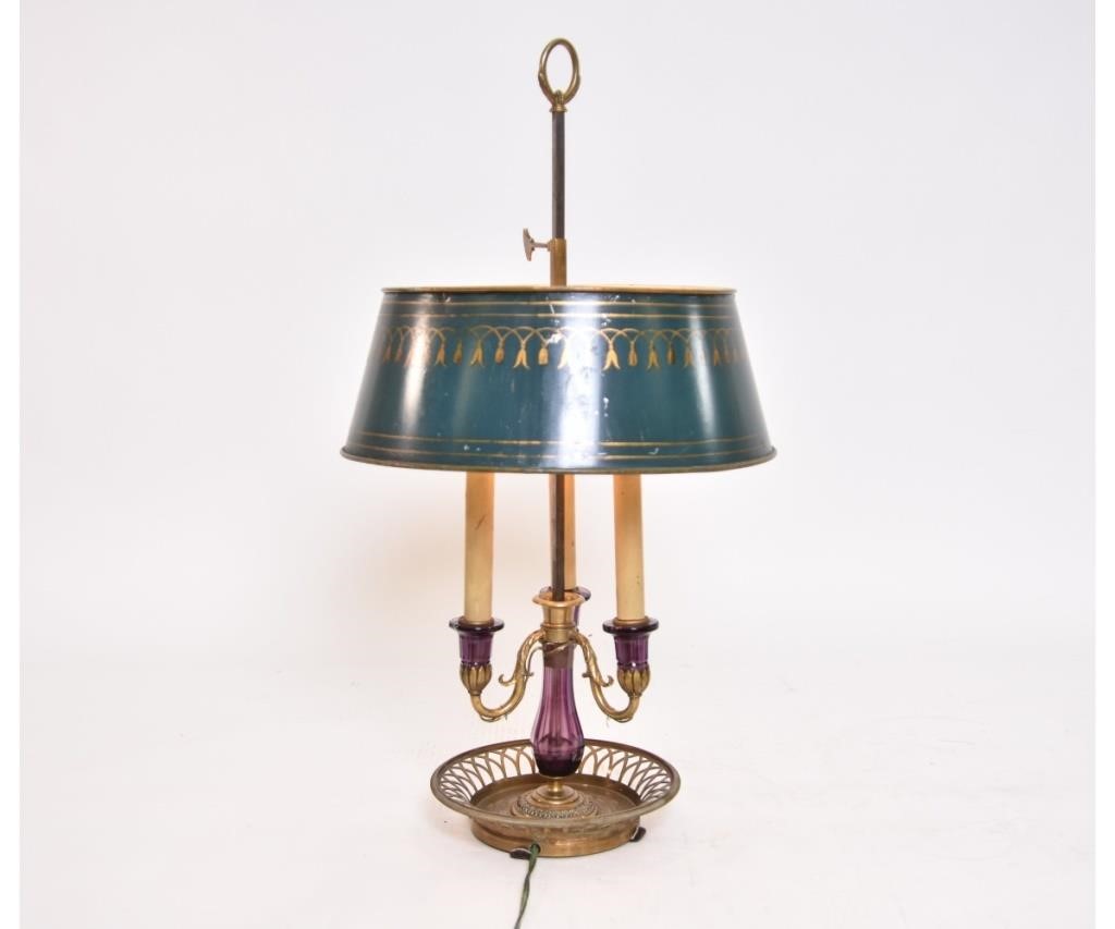 Brass bouillot lamp with amethyst