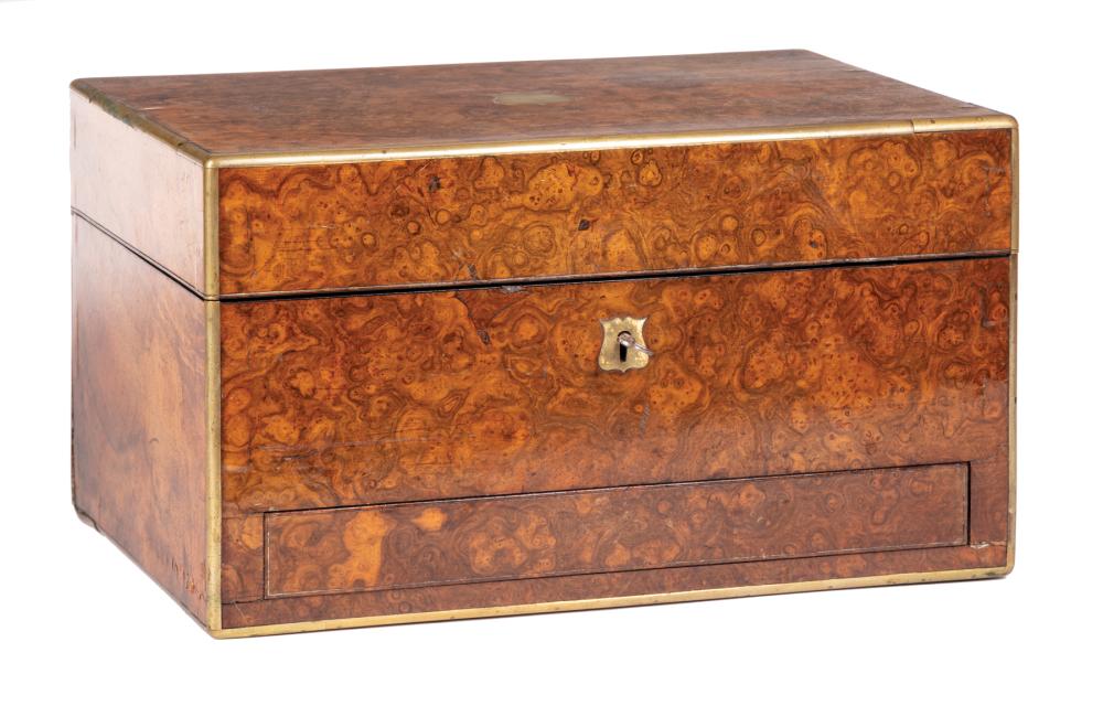 BRASS-BOUND BURLWOOD NECESSAIRE