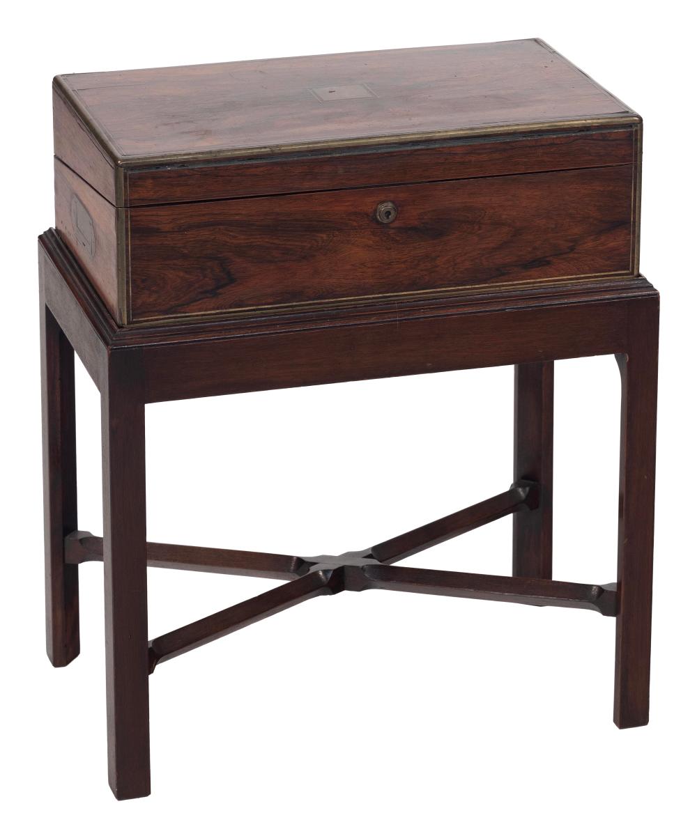 BRASS-BOUND LAP DESK ON STAND