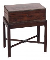 BRASS-BOUND LAP DESK ON STAND