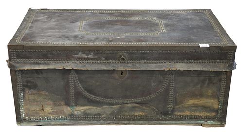 BRASS BOUND LIFT TOP CHEST, LATE