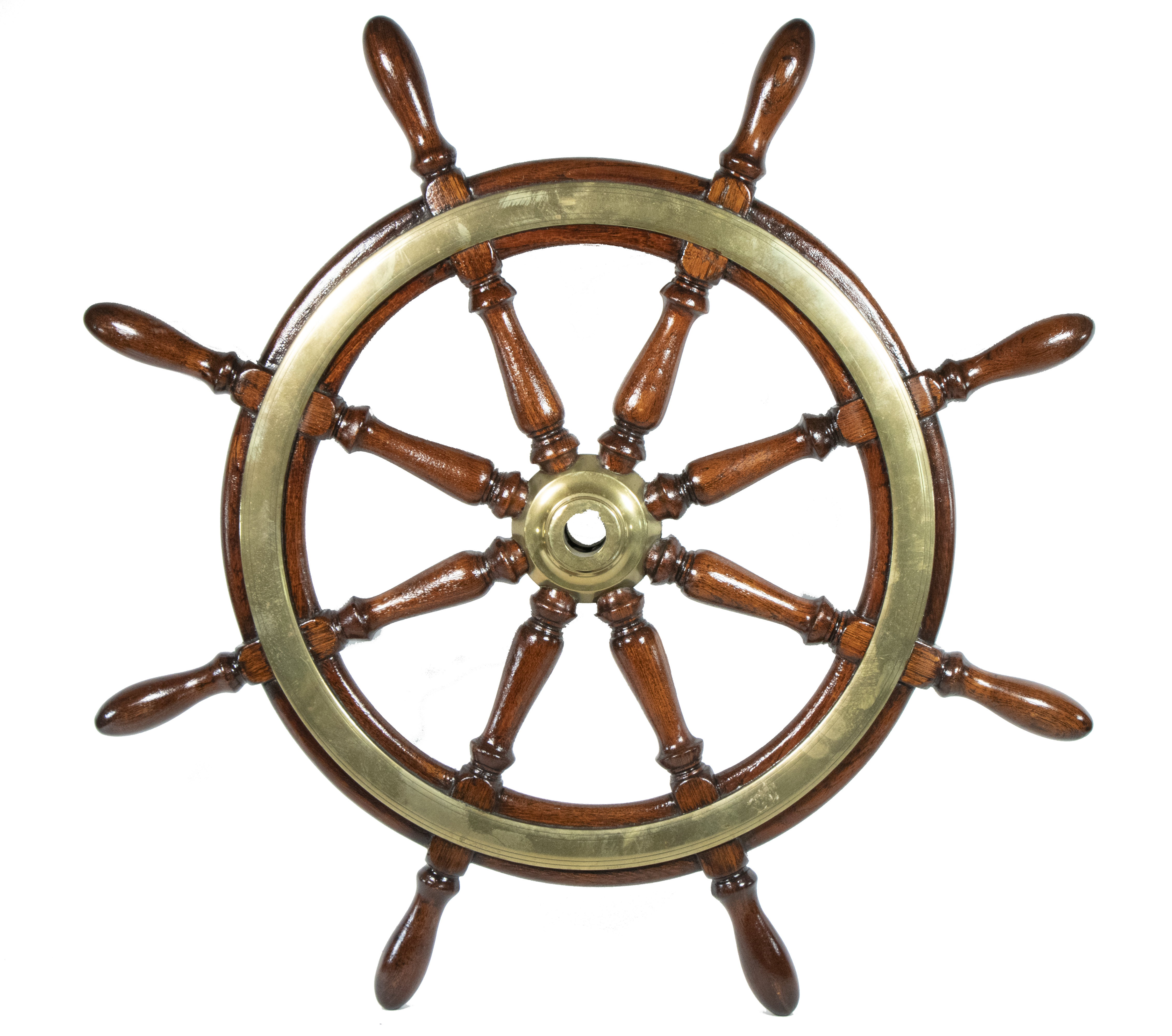 BRASS BOUND MAHOGANY SHIP'S WHEEL