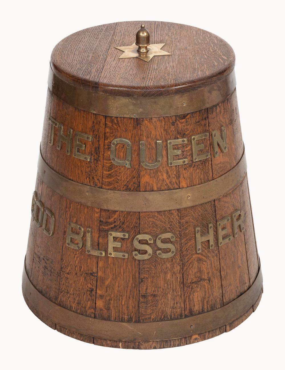 BRASS-BOUND OAK CANISTER 20TH