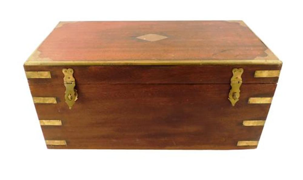 BRASS BOUND SMALL CHEST, 19TH C.,
