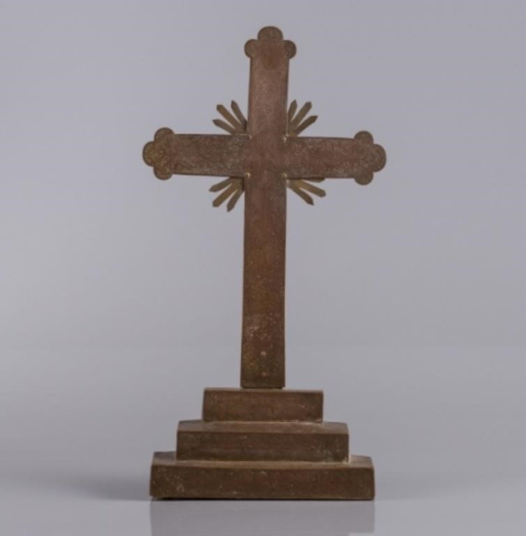 BRASS BUDDED CROSS, CIRCA 1850A