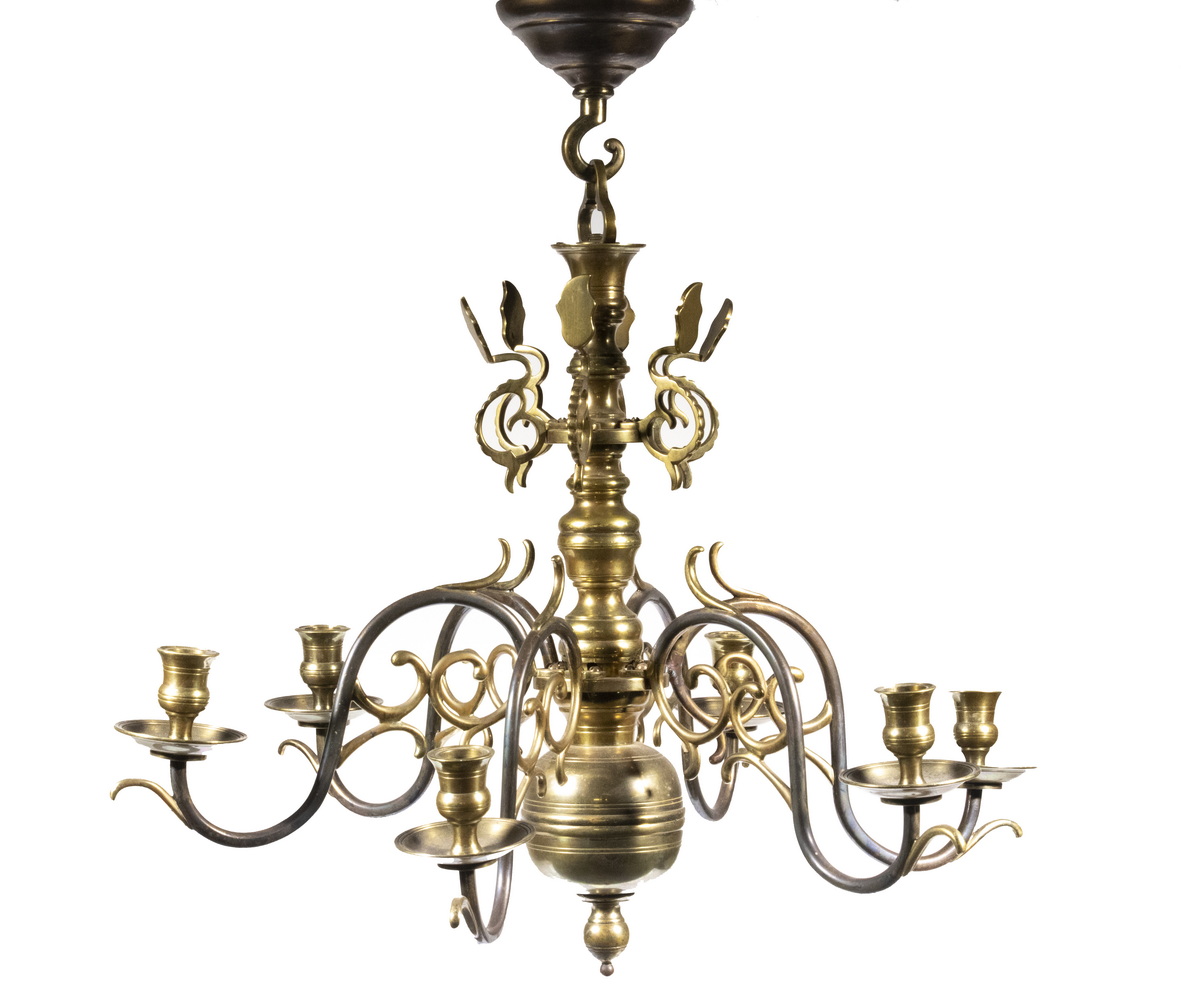 BRASS CANDLE CHANDELIER Ca. 1920