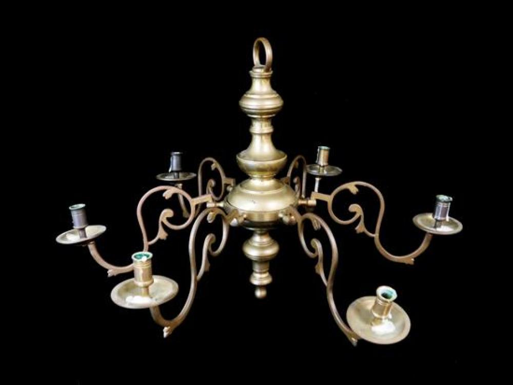 BRASS CANDLE CHANDELIER, SIX