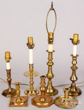 BRASS CANDLESTICKS AND TABLE L