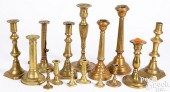 BRASS CANDLESTICKS AND TAPERST