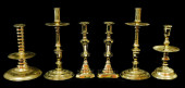 BRASS CANDLESTICKS, SIX PIECES