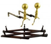 BRASS CANNONBALL ANDIRONS AND