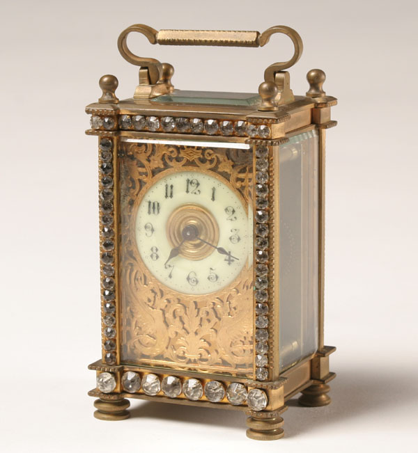 Brass carriage clock; crystal