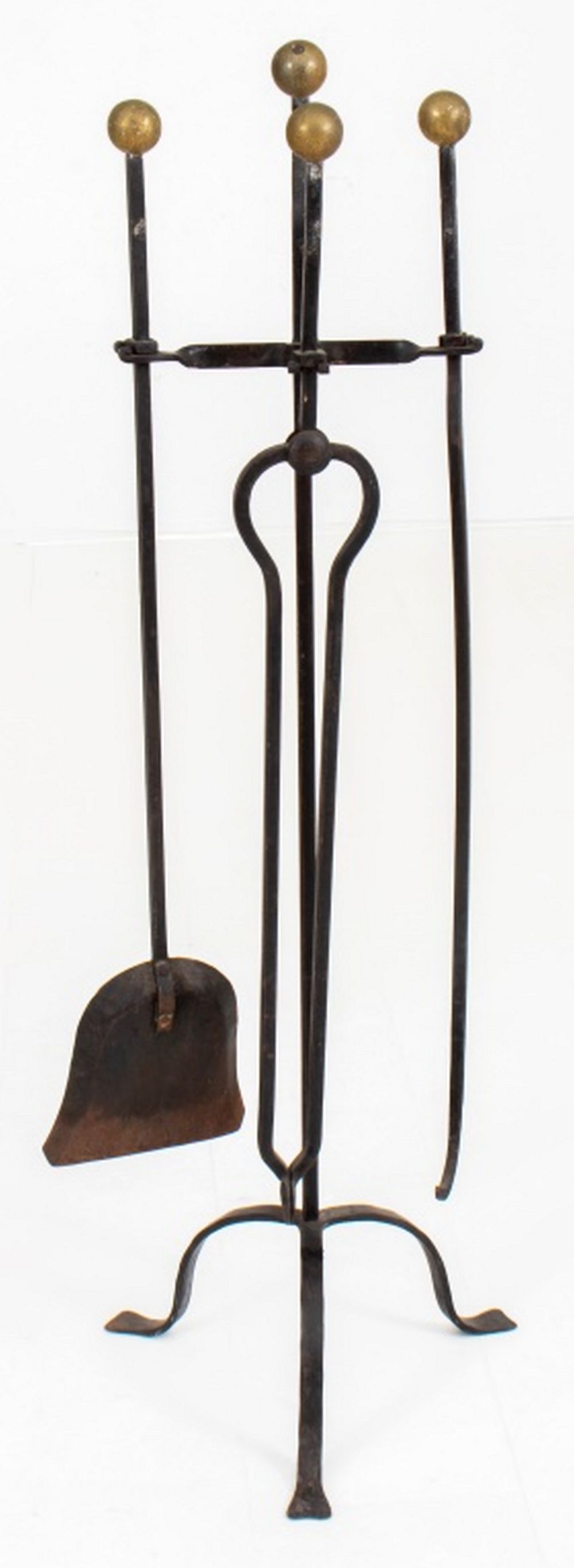 BRASS & CAST IRON FIRE TOOLS SET, 4