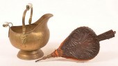 BRASS COAL BUCKET AND CARVED W