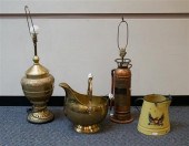 BRASS COAL SCUTTLE, ENAMEL TIN