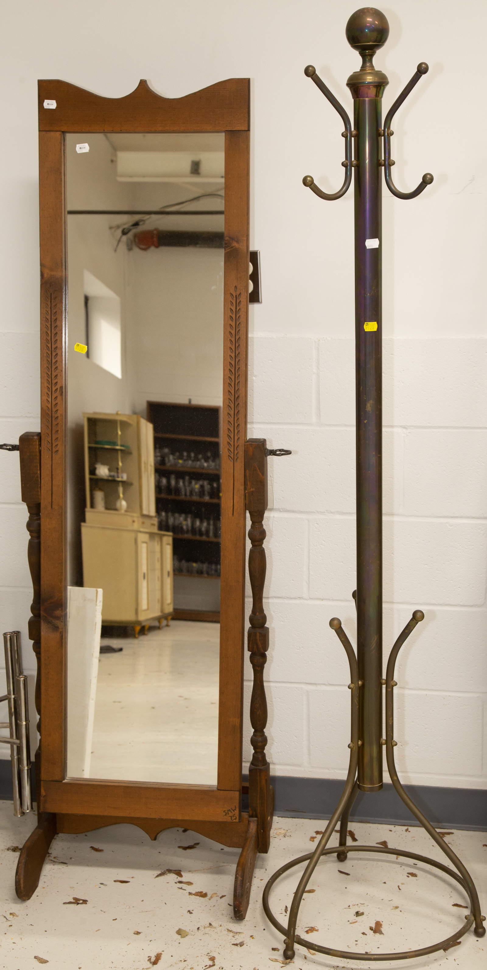 BRASS COAT RACK WITH WOOD FRAME