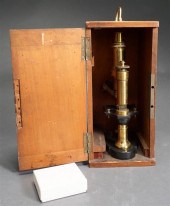 BRASS COMPOUND MICROSCOPE BY C