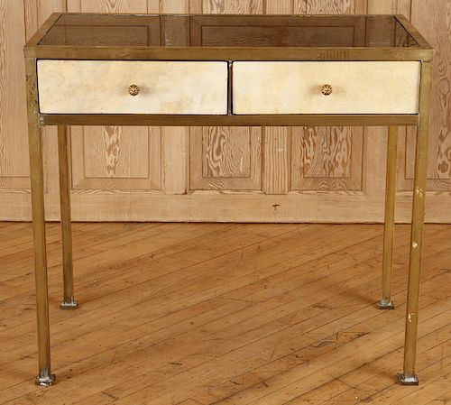 BRASS CONSOLE TABLE INSET BLACK