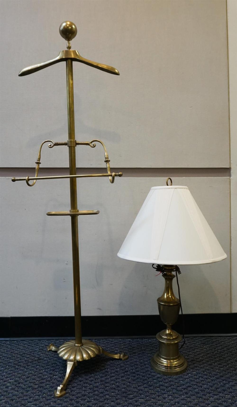 BRASS COSTUMER AND A BRASS TABLE