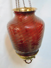 BRASS & CRANBERRY GLASS HANGIN