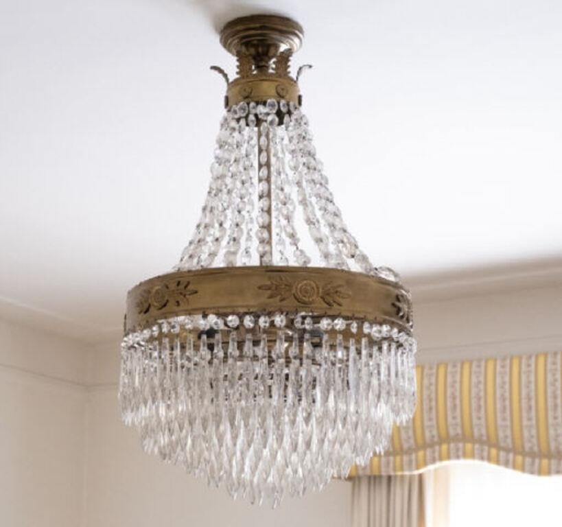BRASS & CUT CRYSTAL CHANDELIERAn