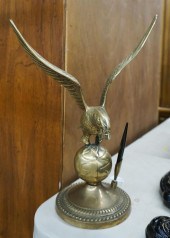 BRASS EAGLE ON GLOBE PEN STAND