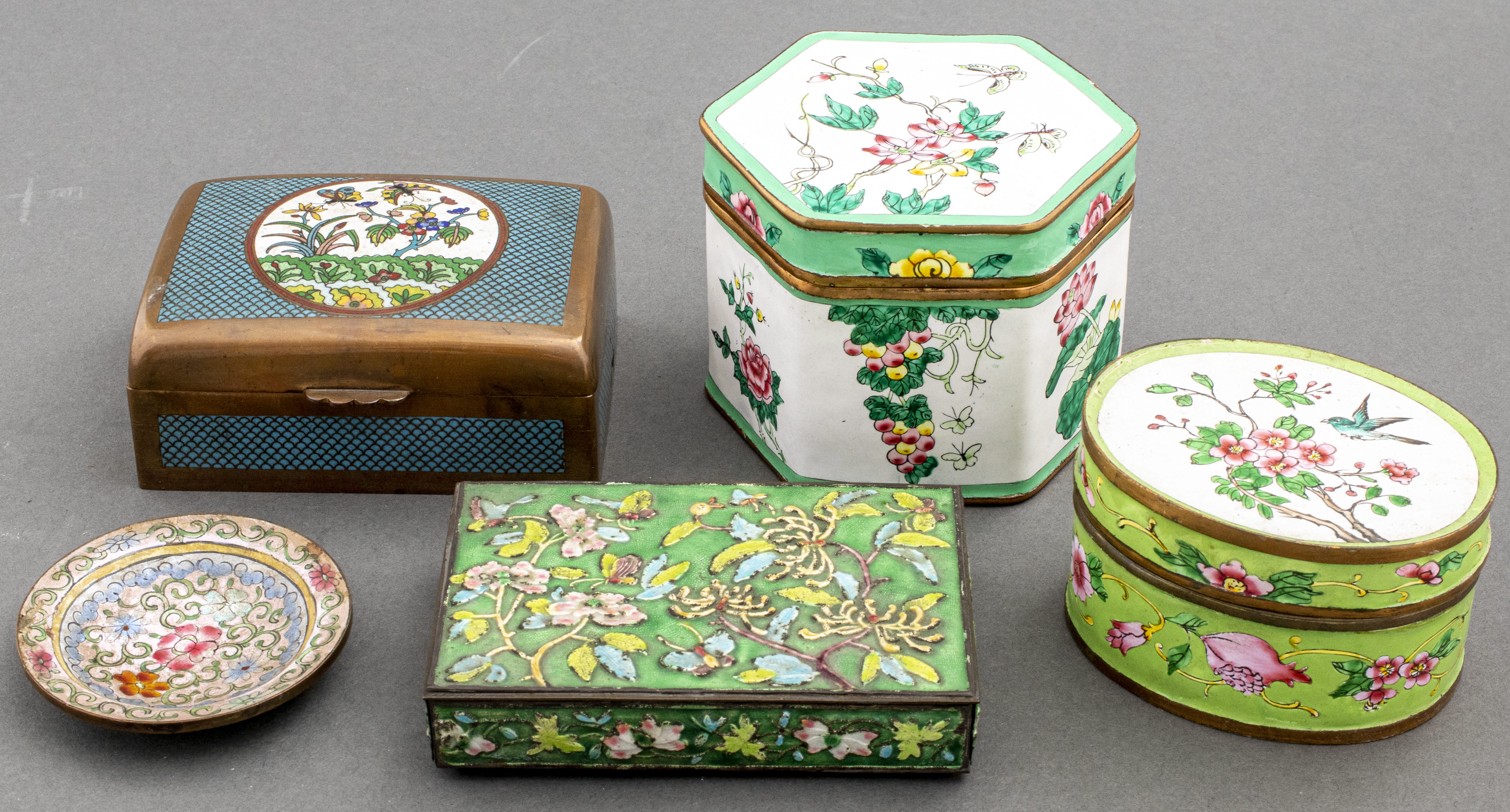 BRASS & ENAMEL FLORAL TRINKET BOXES