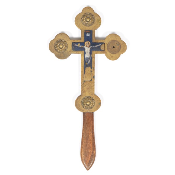 BRASS ENAMELED CRUCIFIX 10 ?" x 5