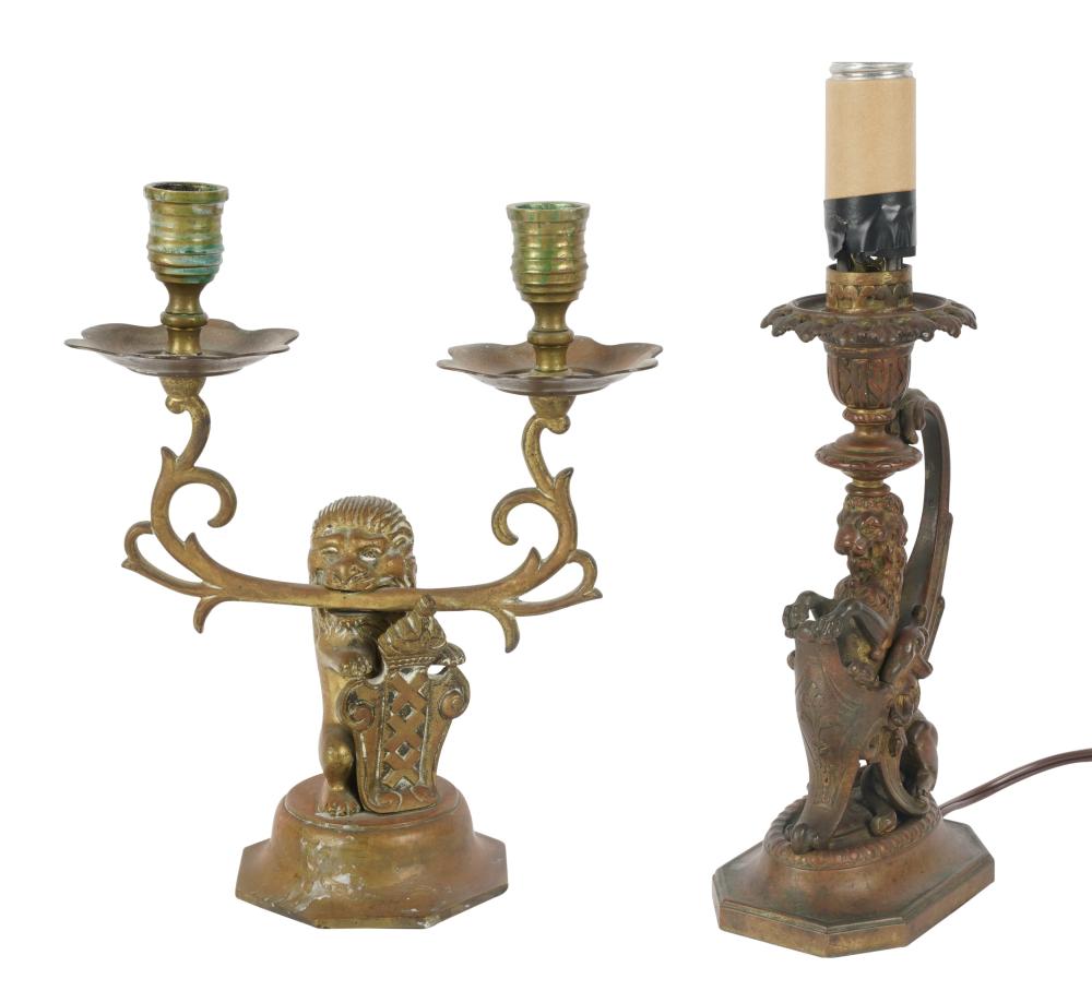 BRASS FIGURAL CANDELABRA AND