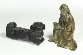 BRASS FIGURE AND WOODEN FOO DO