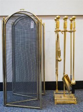 BRASS FIRE SCREEN AND TOOL STA
