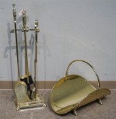 BRASS FIRE TOOL STAND WITH FOU